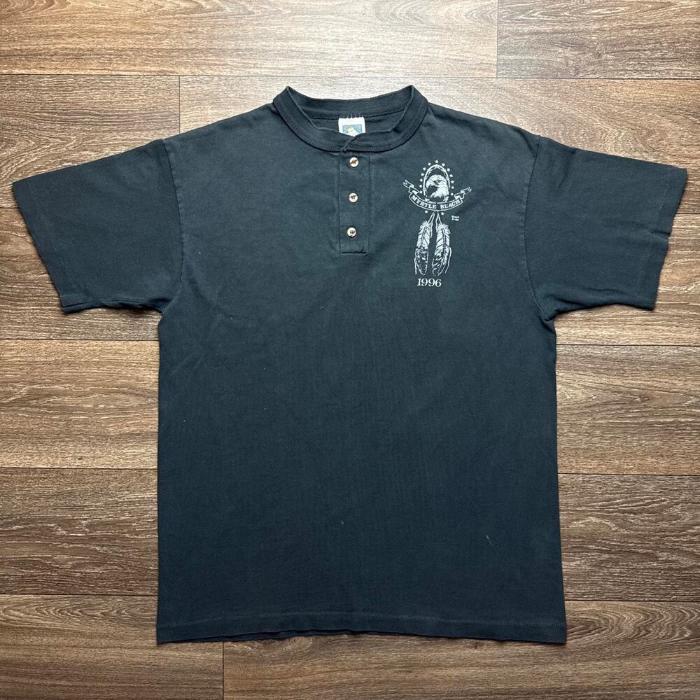 Faded Vintage Single Stitch 1996 Myrtle Beach Rodeo Graphic Henley Tee - Picture 5 of 8